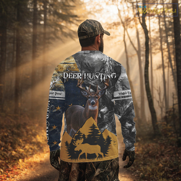 WhiteTails Deer Hunting Alaska Flag with Custom Name, Camo Gray Camouflage Details  NHT09