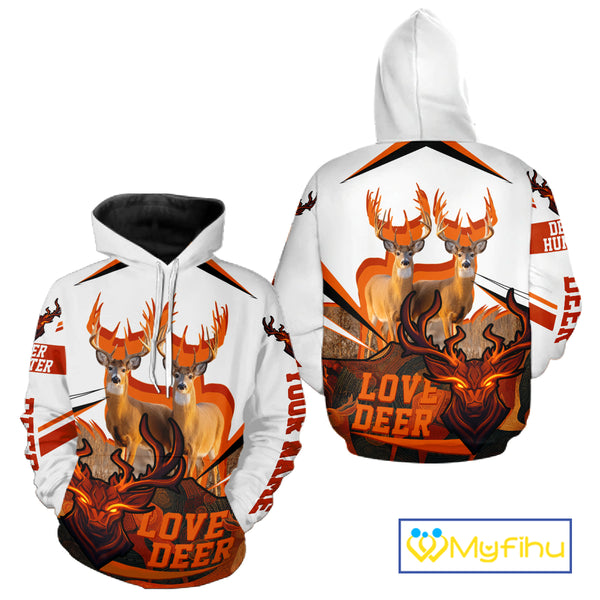 White-tailed Deer Buck Pair 3D Printed Orange Shirt – Personalized Gifts for Deer Hunters NHT11