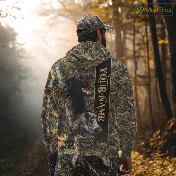Wild Boar Hunting Shirt Forest Camo With Dog Custom Name Hunting Clothes Gifts for Hunter NHT111