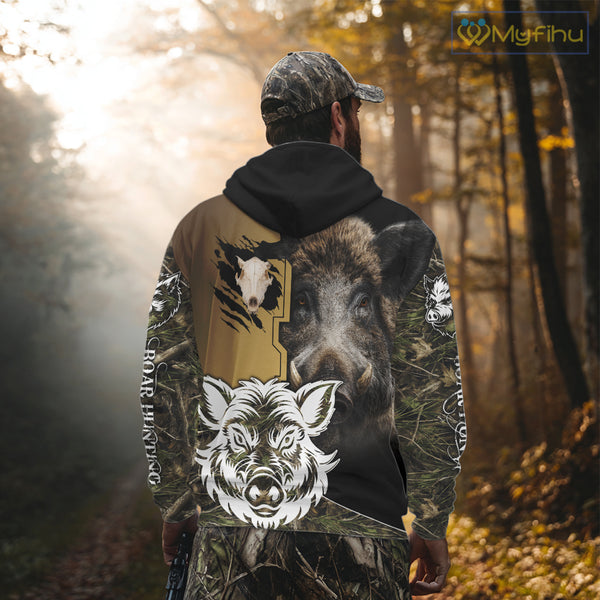 Wild Boar Hunting Shirt Custom Name Camo Skull Hunting Clothes For Hunters Gift NHT110