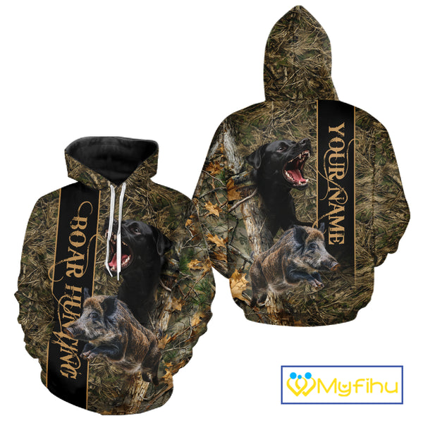Wild Boar Hunting Shirt Forest Camo With Dog Custom Name Hunting Clothes Gifts for Hunter NHT111