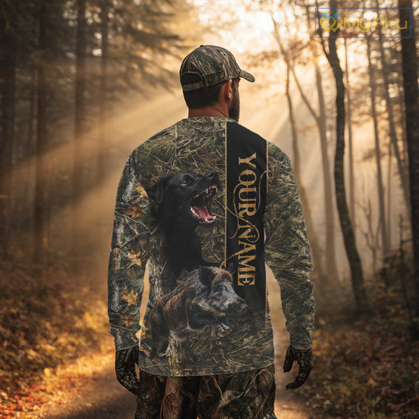 Wild Boar Hunting Shirt Forest Camo With Dog Custom Name Hunting Clothes Gifts for Hunter NHT111