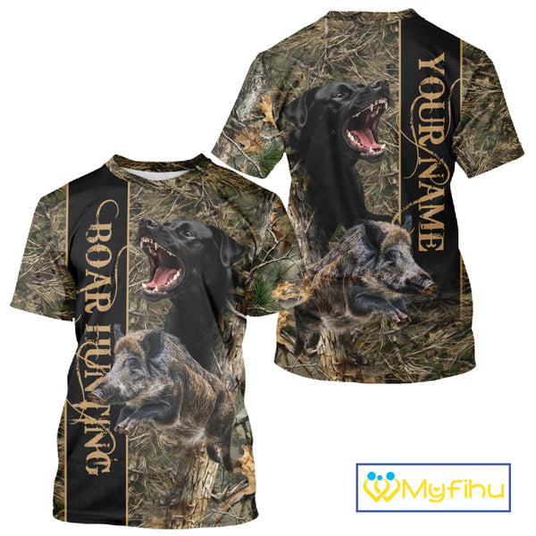 Wild Boar Hunting Shirt Forest Camo With Dog Custom Name Hunting Clothes Gifts for Hunter NHT111