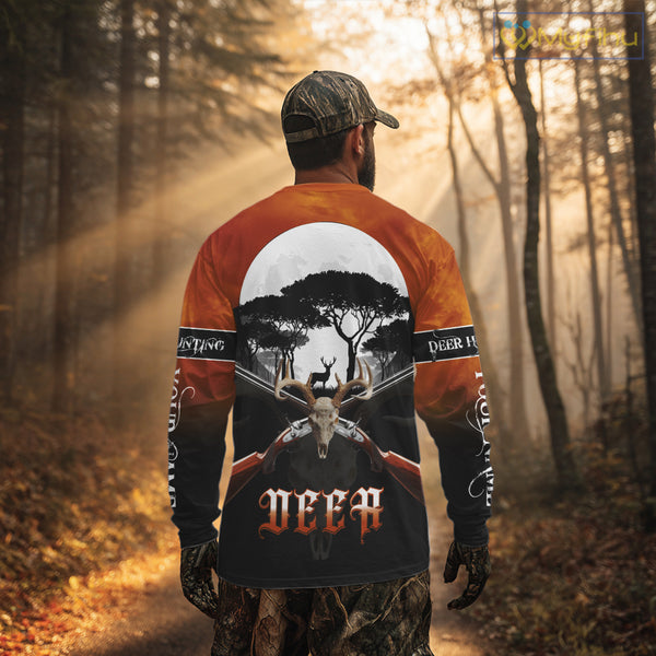 Season Personalized Deer Hunting Shirt 3D Full Moon Deer Skull All Over Print Hunting Gifts NHT36
