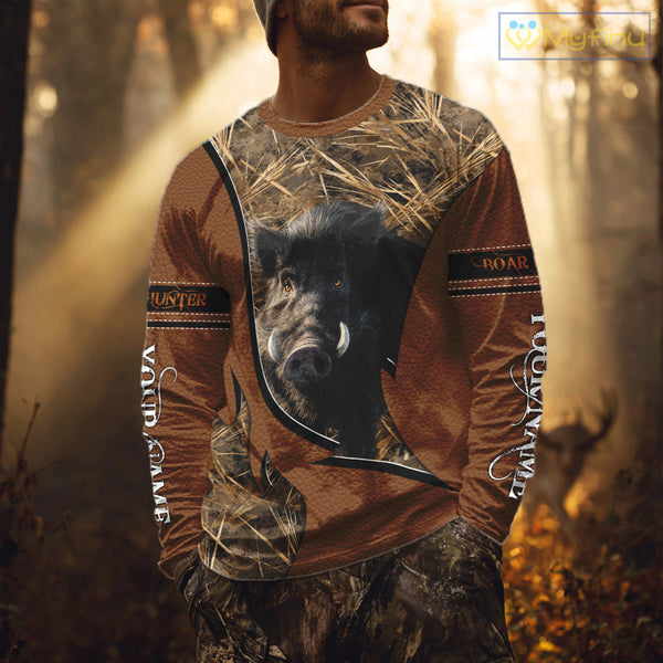 Boar Hunting Brown Camouflage 3D Shirt For Hunting Season Hunting Clothes For Hunters NHT138