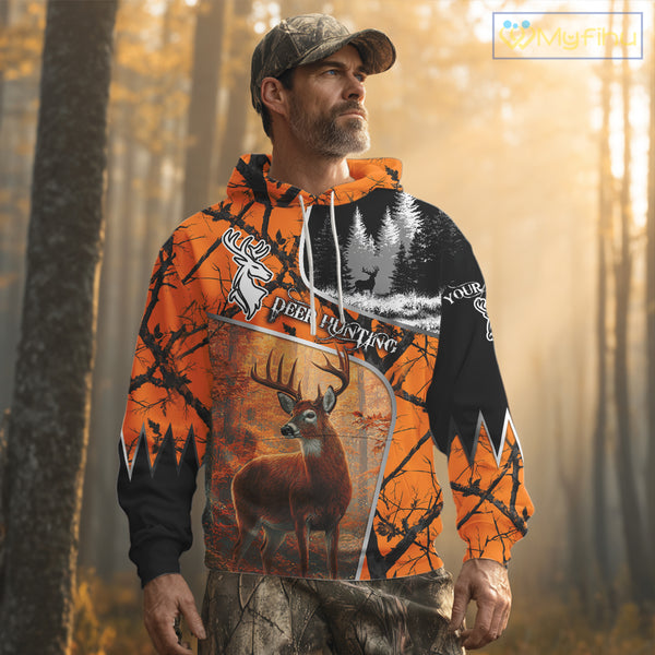 Beautiful Deer hunting Orange Camouflage custom Name Full printing Shirts Gifts For Men NHT39