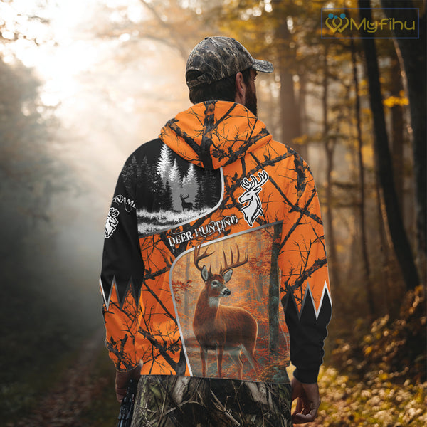 Beautiful Deer hunting Orange Camouflage custom Name Full printing Shirts Gifts For Men NHT39