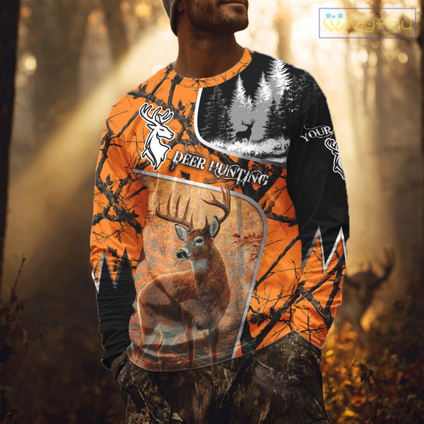 Beautiful Deer hunting Orange Camouflage custom Name Full printing Shirts Gifts For Men NHT39