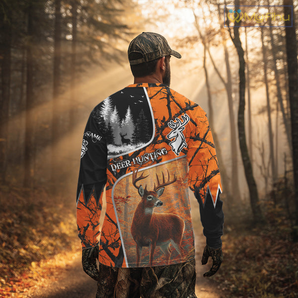 Beautiful Deer hunting Orange Camouflage custom Name Full printing Shirts Gifts For Men NHT39
