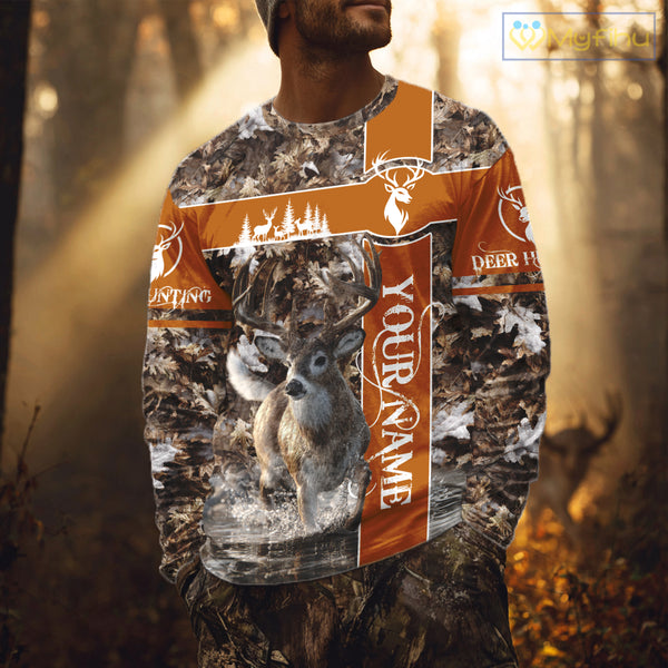 Whitetail Deer Hunting Season Shirt 3D Buck Design Custom Hunting Gift Camouflage Deer Shirts NHT49