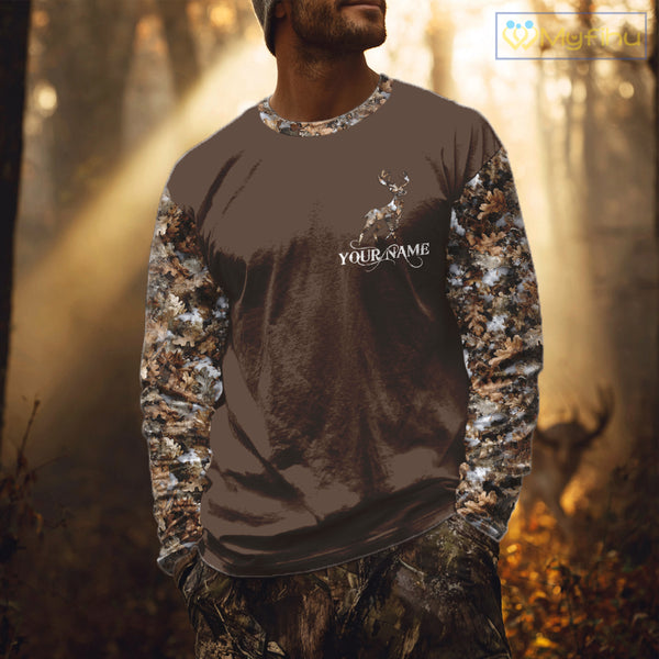 Best Deer Hunting Brown Camouflage Custom Name 3D All-Over Printed Shirt, Deer Hunting Gifts NHT52