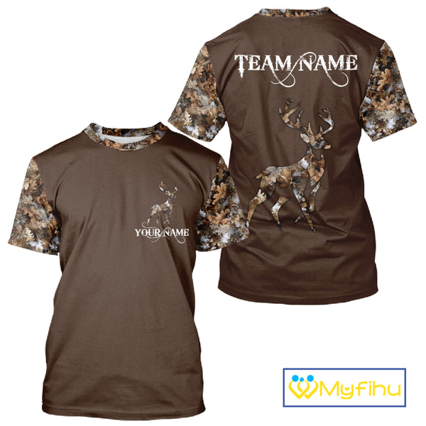 Best Deer Hunting Brown Camouflage Custom Name 3D All-Over Printed Shirt, Deer Hunting Gifts NHT52