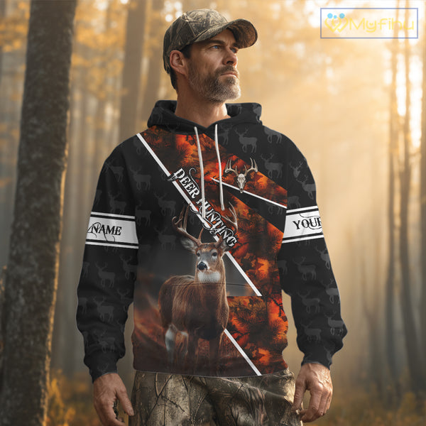 Best Whitetail Deer Hunting Shirt Custom Name Black Orange Camo Gift For Hunters Hunting Gift NHT53