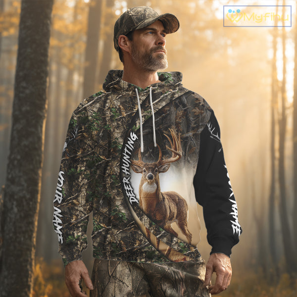 Beautiful Deer Hunting Shirt Forest Camo 3D Print Custom Name Team Name For Deer Hunters NHT56