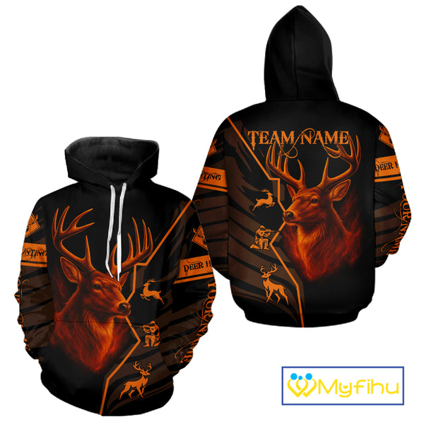 Black Orange Deer Hunting Shirt Personalized Custom Name 3D Full Print For Deer Hunters NHT57
