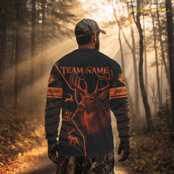 Black Orange Deer Hunting Shirt Personalized Custom Name 3D Full Print For Deer Hunters NHT57