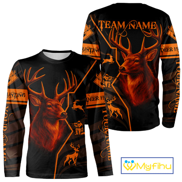 Black Orange Deer Hunting Shirt Personalized Custom Name 3D Full Print For Deer Hunters NHT57