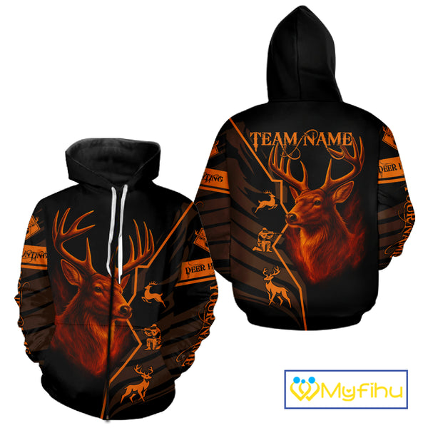 Black Orange Deer Hunting Shirt Personalized Custom Name 3D Full Print For Deer Hunters NHT57