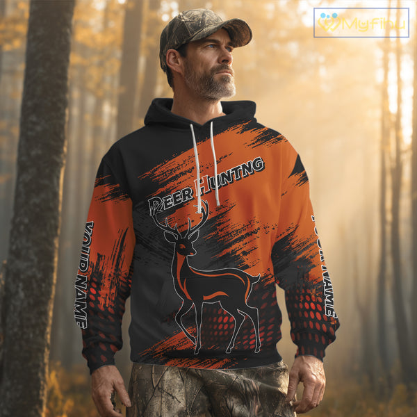 Best Deer Hunting Shirt 3D All Over Print Orange And Black Personalized Name For Hunters NHT63