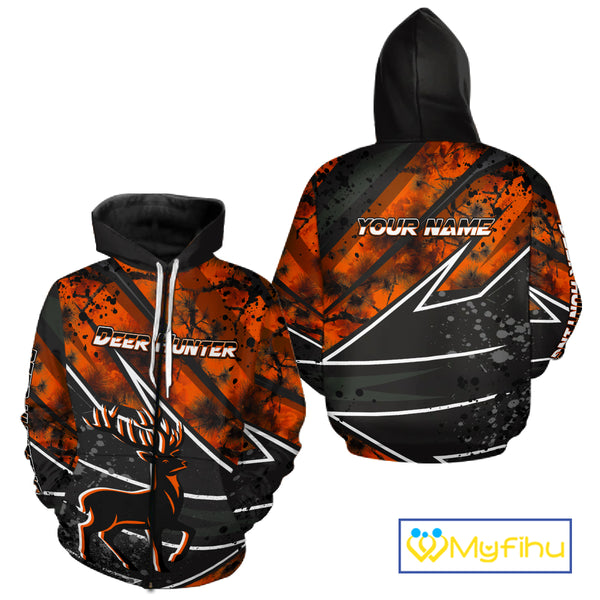 Deer Hunting Clothes 3D Orange Camo Black Custom Name Best Gifts For Deer Hunters NHT66