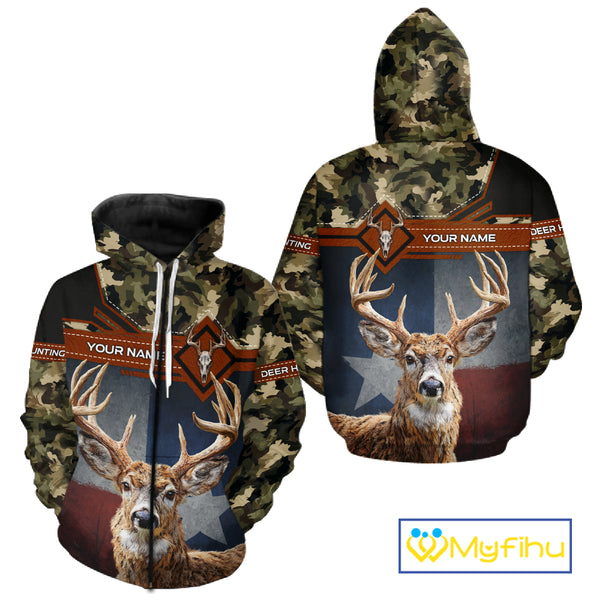 Whitetail Deer Hunting Shirt With Camouflage And Full 3D Print For Texas Deer Hunting Season NHT73