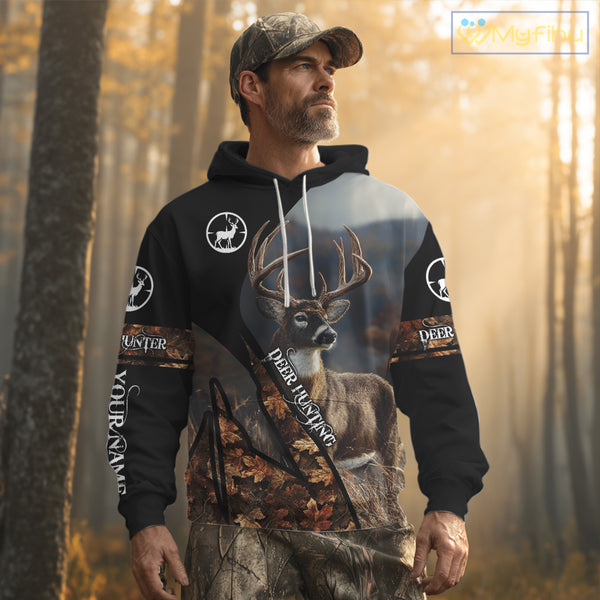 Whitetail Deer Hunting Shirt With Autumn Leaves Camo Pattern For Fall Season Hunters NHT75