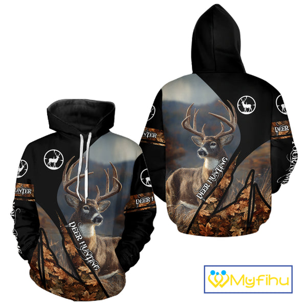 Whitetail Deer Hunting Shirt With Autumn Leaves Camo Pattern For Fall Season Hunters NHT75