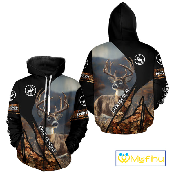 Whitetail Deer Hunting Shirt With Autumn Leaves Camo Pattern For Fall Season Hunters NHT75