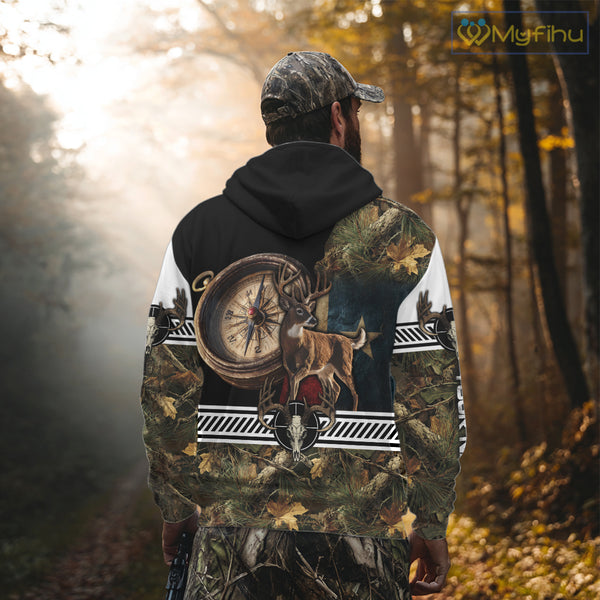 Deer Hunting Shirt Compass Design Forest Camo Custom Name Whitetail Deer Hunting Clothes NHT85