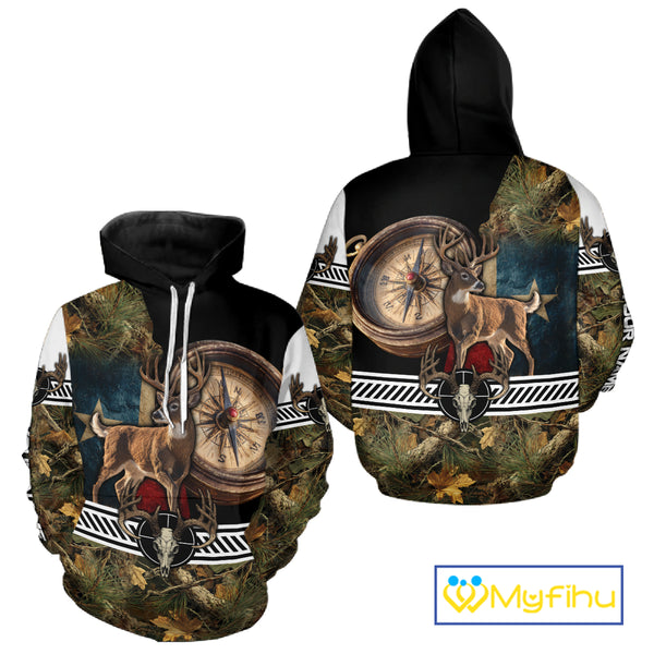 Deer Hunting Shirt Compass Design Forest Camo Custom Name Whitetail Deer Hunting Clothes NHT85