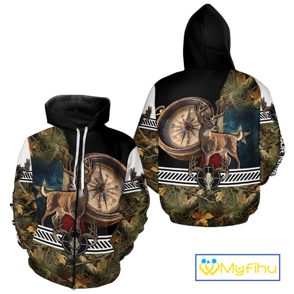 Deer Hunting Shirt Compass Design Forest Camo Custom Name Whitetail Deer Hunting Clothes NHT85