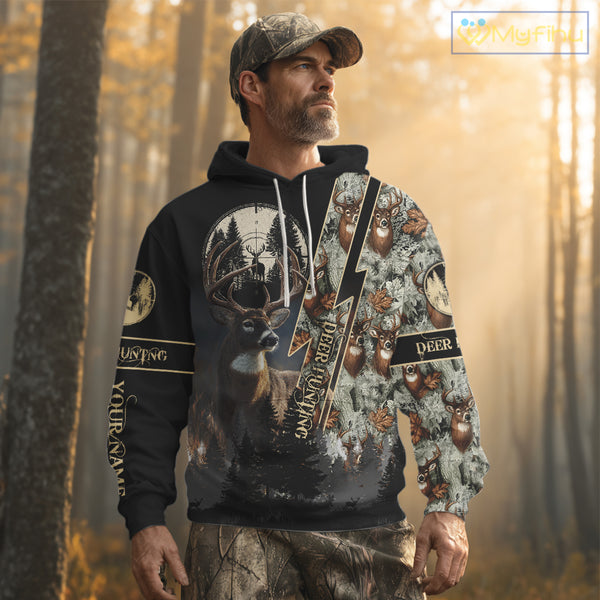 Deer Hunting Shirt Whitetail Deer With Scope Camo Custom Name Hunting Gifts For Hunters NHT86