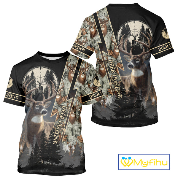 Deer Hunting Shirt Whitetail Deer With Scope Camo Custom Name Hunting Gifts For Hunters NHT86