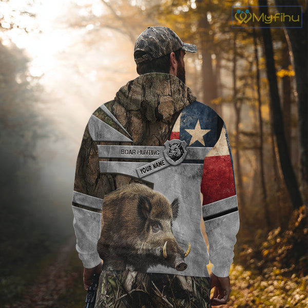 Best Wild Boar Hunting Camouflage TX Flag Custom Name Shirts for Hunter Gift For Hunter NHT107
