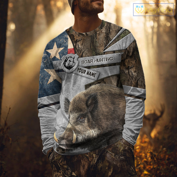 Best Wild Boar Hunting Camouflage TX Flag Custom Name Shirts for Hunter Gift For Hunter NHT107