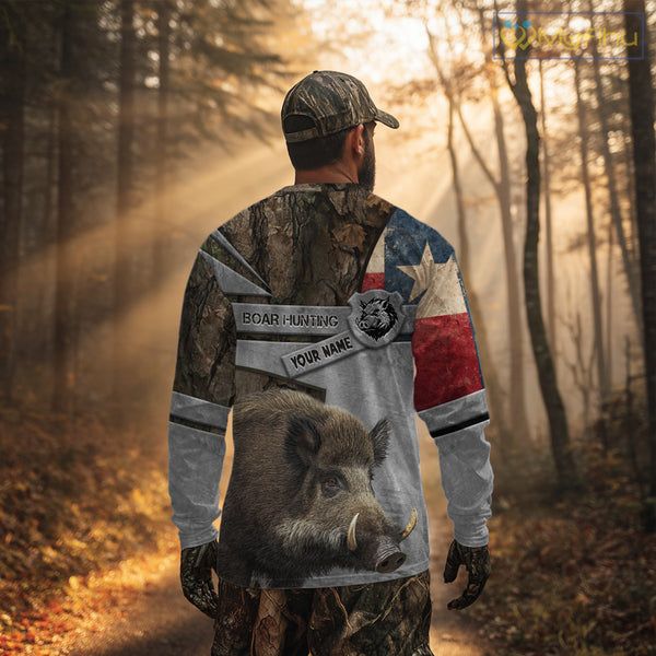 Best Wild Boar Hunting Camouflage TX Flag Custom Name Shirts for Hunter Gift For Hunter NHT107