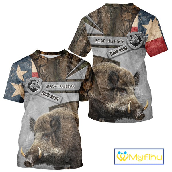 Best Wild Boar Hunting Camouflage TX Flag Custom Name Shirts for Hunter Gift For Hunter NHT107