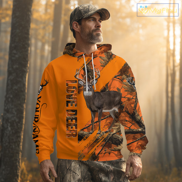 Deer Hunting 3D Orange Camo Shirt Custom Name  Perfect Gift for Hunters NHT13