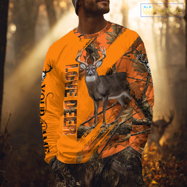 Deer Hunting 3D Orange Camo Shirt Custom Name  Perfect Gift for Hunters NHT13