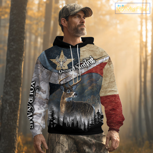 Deer Hunting Shirt-Personalized Texas Flag Camo Snow, Best Gifts for Deer Hunters NHT29