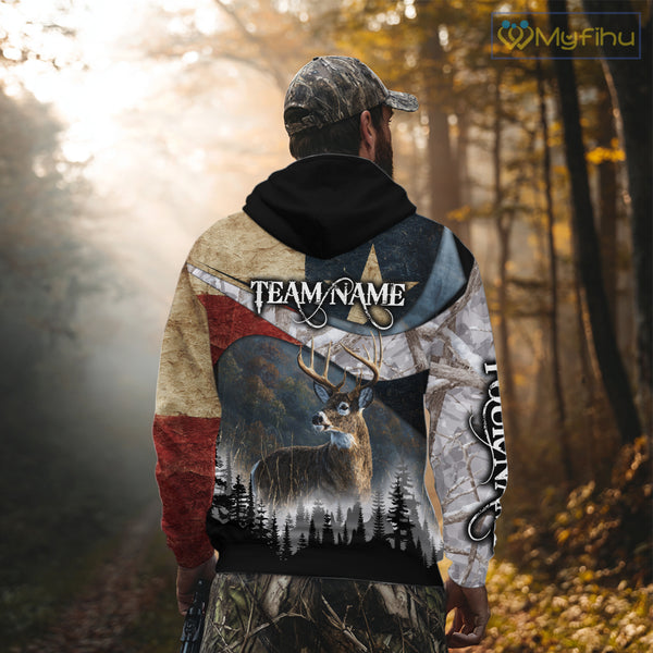 Deer Hunting Shirt-Personalized Texas Flag Camo Snow, Best Gifts for Deer Hunters NHT29