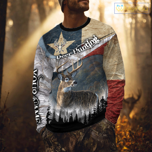 Deer Hunting Shirt-Personalized Texas Flag Camo Snow, Best Gifts for Deer Hunters NHT29