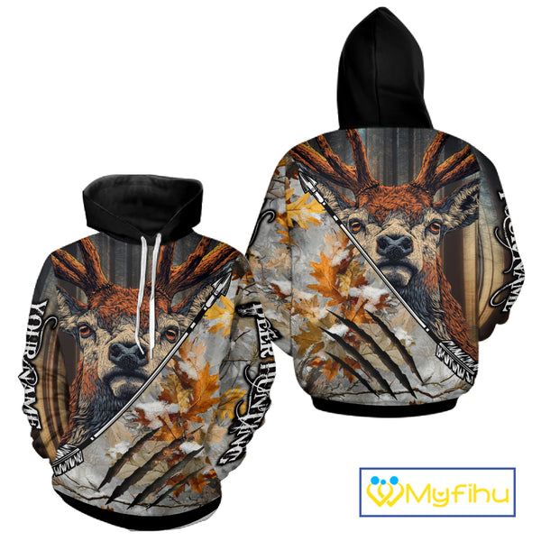 Whitetails Deer Hunting Shirt Custom Name Beautiful Camo Autumn Leaves For Deer Hunters NHT37