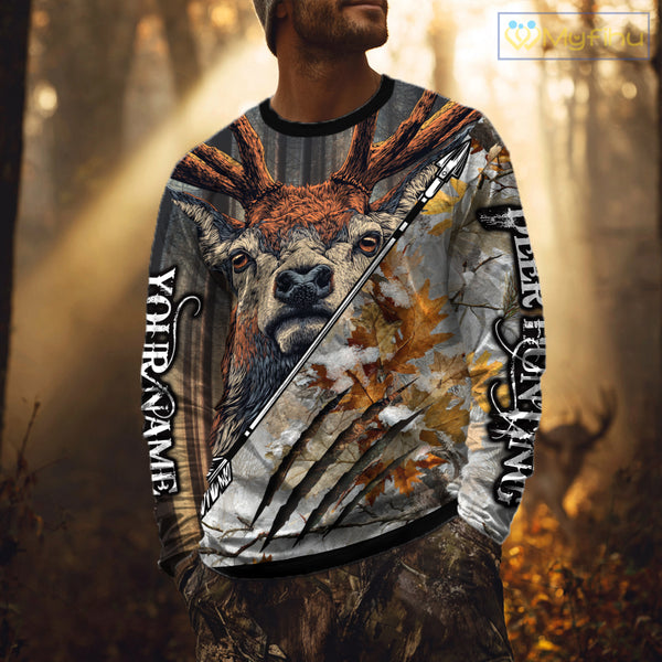 Whitetails Deer Hunting Shirt Custom Name Beautiful Camo Autumn Leaves For Deer Hunters NHT37