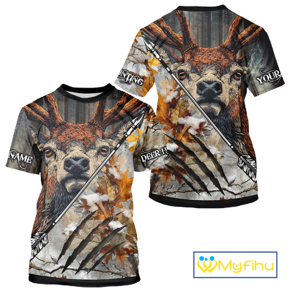 Whitetails Deer Hunting Shirt Custom Name Beautiful Camo Autumn Leaves For Deer Hunters NHT37
