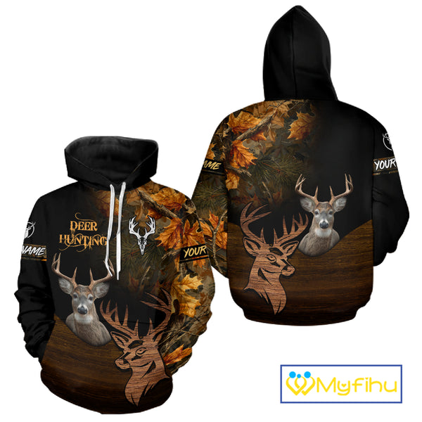 Best Black Camo Deer Hunting Clothes Custom Name Whitetail Deer Design Hunting Gifts NHT40
