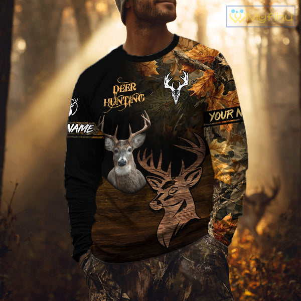 Best Black Camo Deer Hunting Clothes Custom Name Whitetail Deer Design Hunting Gifts NHT40