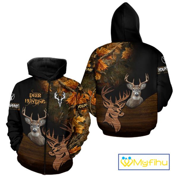 Best Black Camo Deer Hunting Clothes Custom Name Whitetail Deer Design Hunting Gifts NHT40