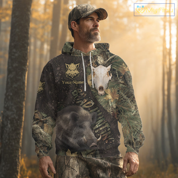 Best Wild Boar Hunting Forest Camouflage Custom Name Shirts for Hunter, Hunting Gifts NHT105