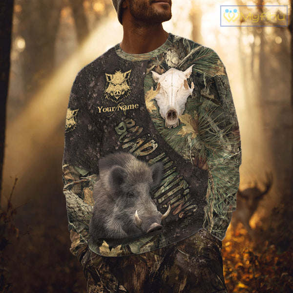 Best Wild Boar Hunting Forest Camouflage Custom Name Shirts for Hunter, Hunting Gifts NHT105